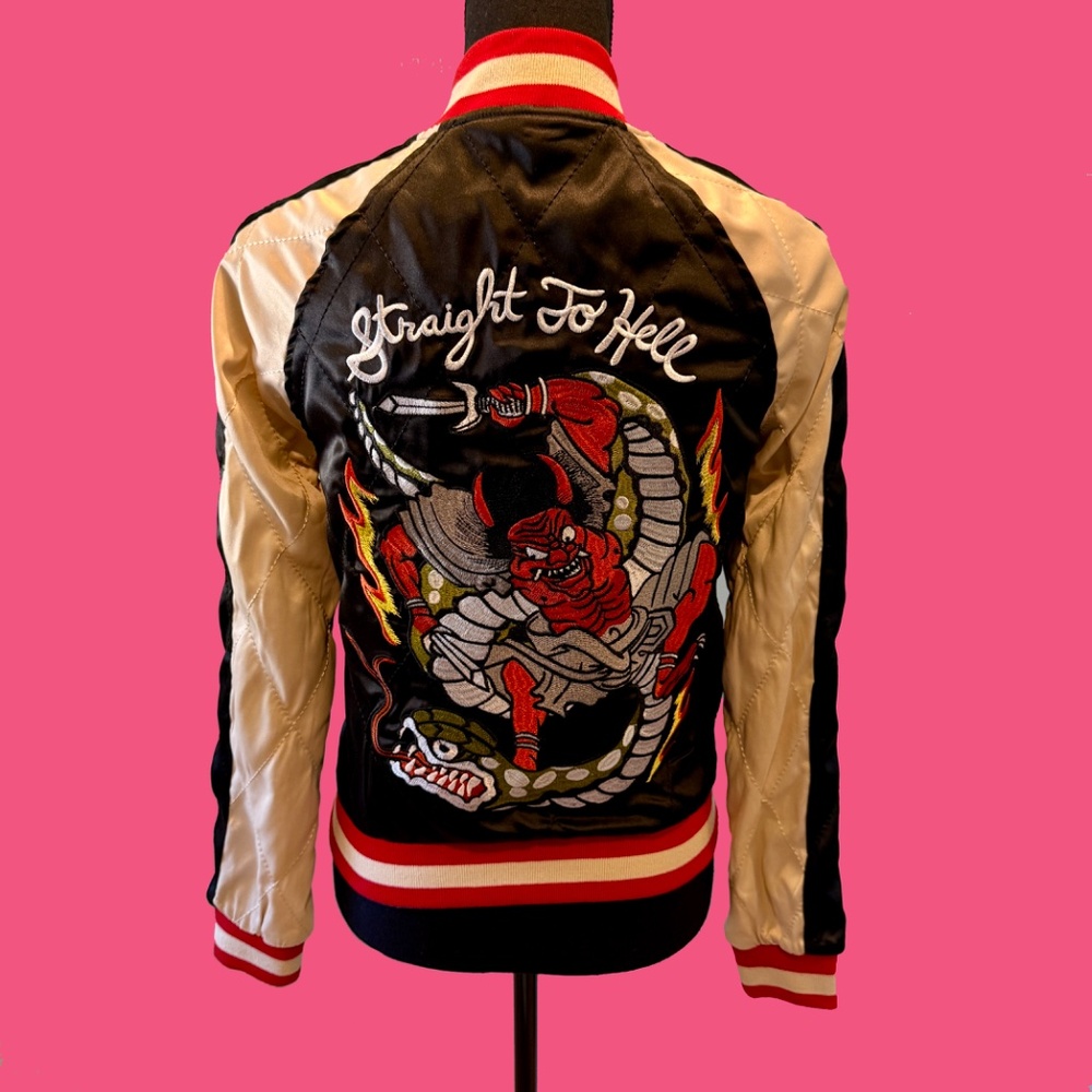 NWT Straight to Hell Black and Blue Souvenir Reversible Satin Jacket - Picture 4 of 10